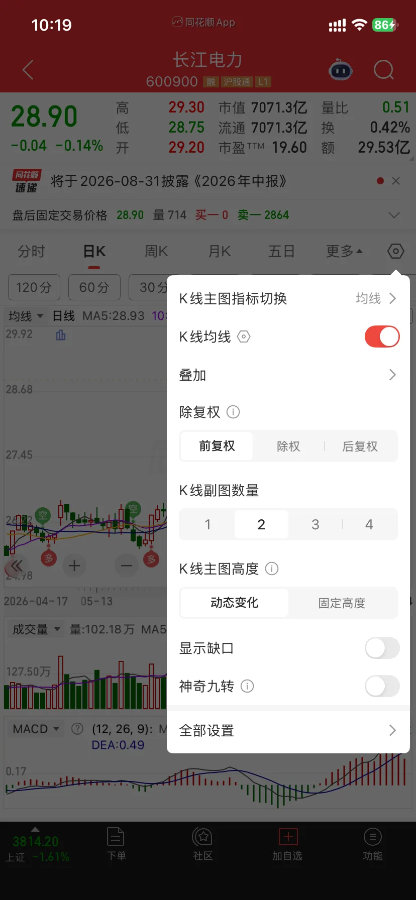K线设置入口