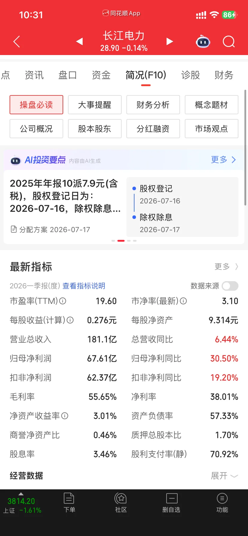 长江电力 PE/PB/ROE 数据